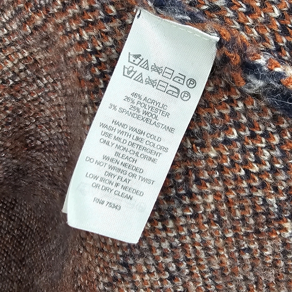 Tahari Sweater Knit Coat Open Cardigan Blue Orange Plaid Size Large - Picture 5 of 10